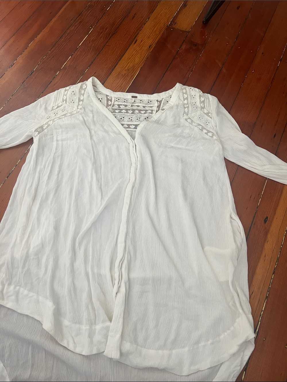 Free People Ivory Lace-Yoke Peasant Blouse